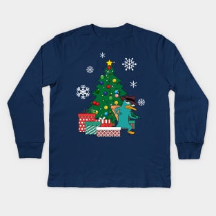 Perry The Platypus Around The Christmas Tree Kids Long Sleeve T-Shirt